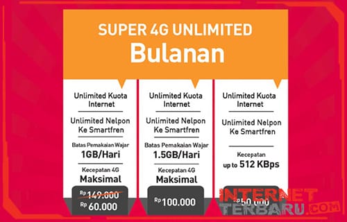 Paket Super 4G Unlimited Smartfren Bulanan